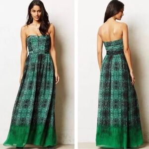 Anthropologie Strapless Dress in Green and Black